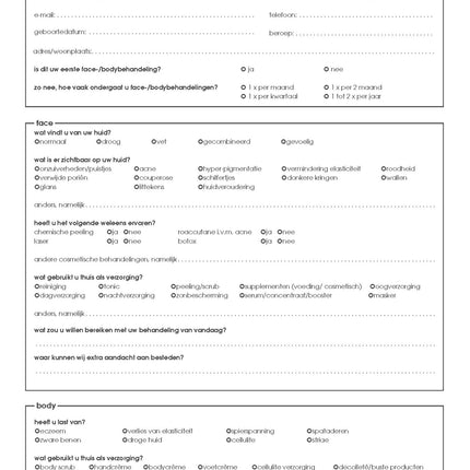 Skin & Nutrition consultationform 50 pcs. (  in Nederlands )